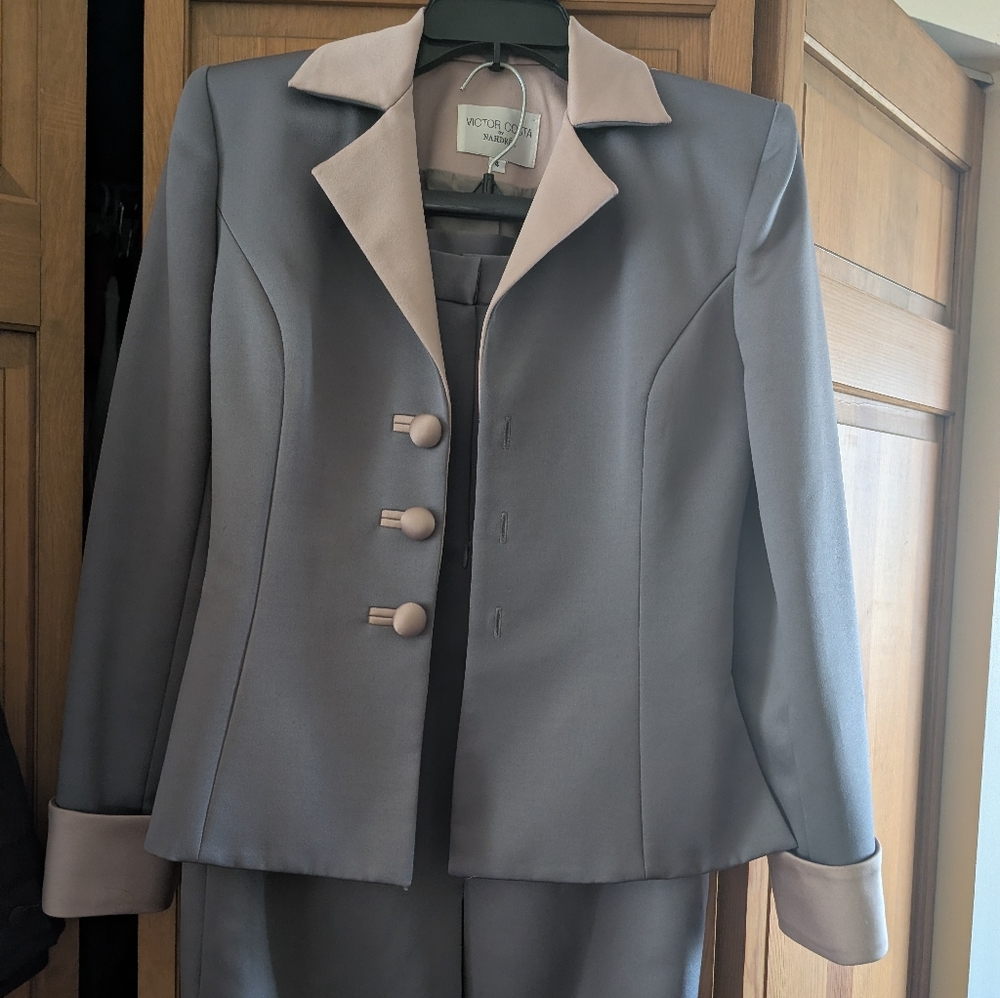 Victor Costa Gray and Cream Women's Suit